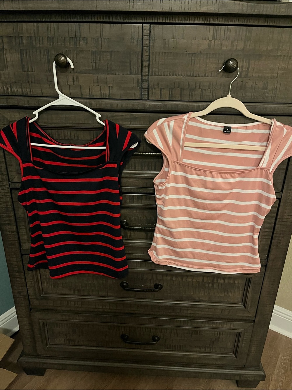 SHEIN Navy and Red Striped Cap-Sleeve Top